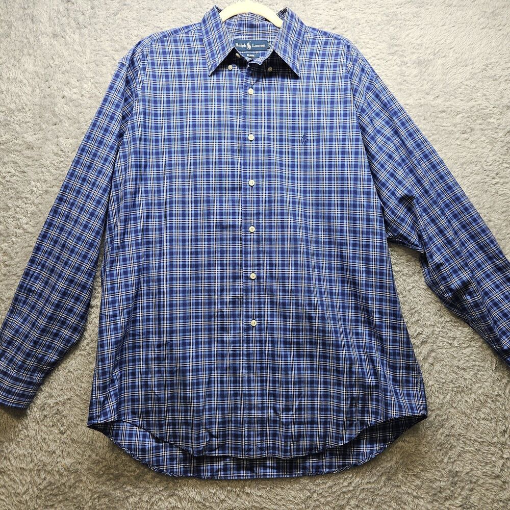 Ralph Lauren Mens Blue Blake Button Up Shirt Large Plaid Longsleeve Preppy
